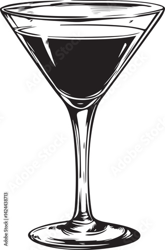 Cocktail Drink Glass Silhouette Vector Illustration on Transparent Background