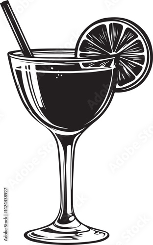 Cocktail Drink Glass Silhouette Vector Illustration on Transparent Background