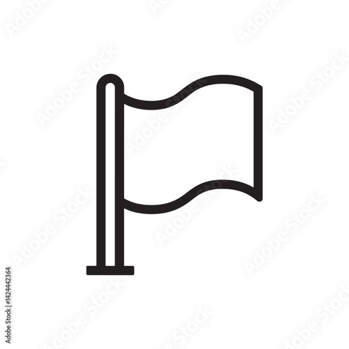 Black and White Flag Icon Featuring a Waving Banner Attached to a Pole Representing Navigation, Achievement, and Goal Setting for Maps, Editable Vector Illustration Isolated on a White Background