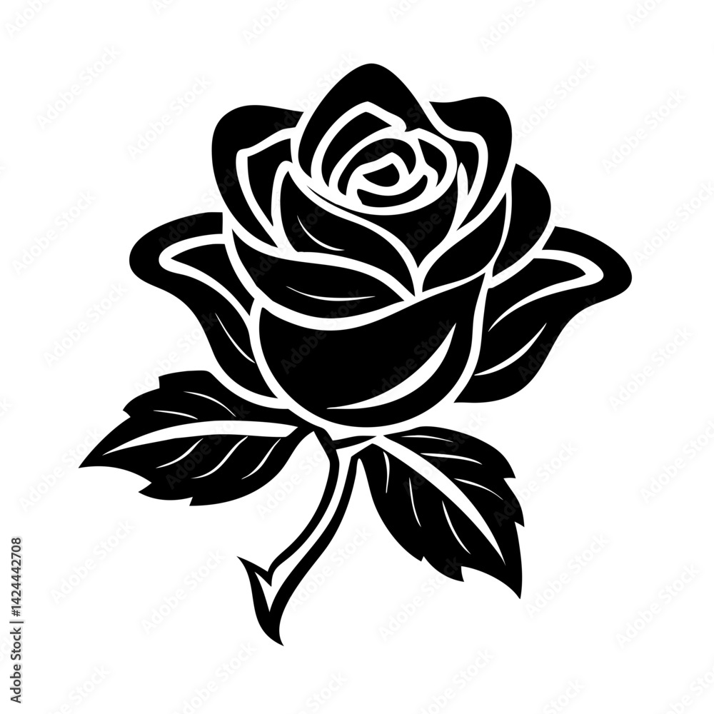 Fototapeta premium This is a stylized black and white flower illustration, perfect for:Tattoo designs Stickers or decals T-shirt prints Laser cutting or engraving patterns