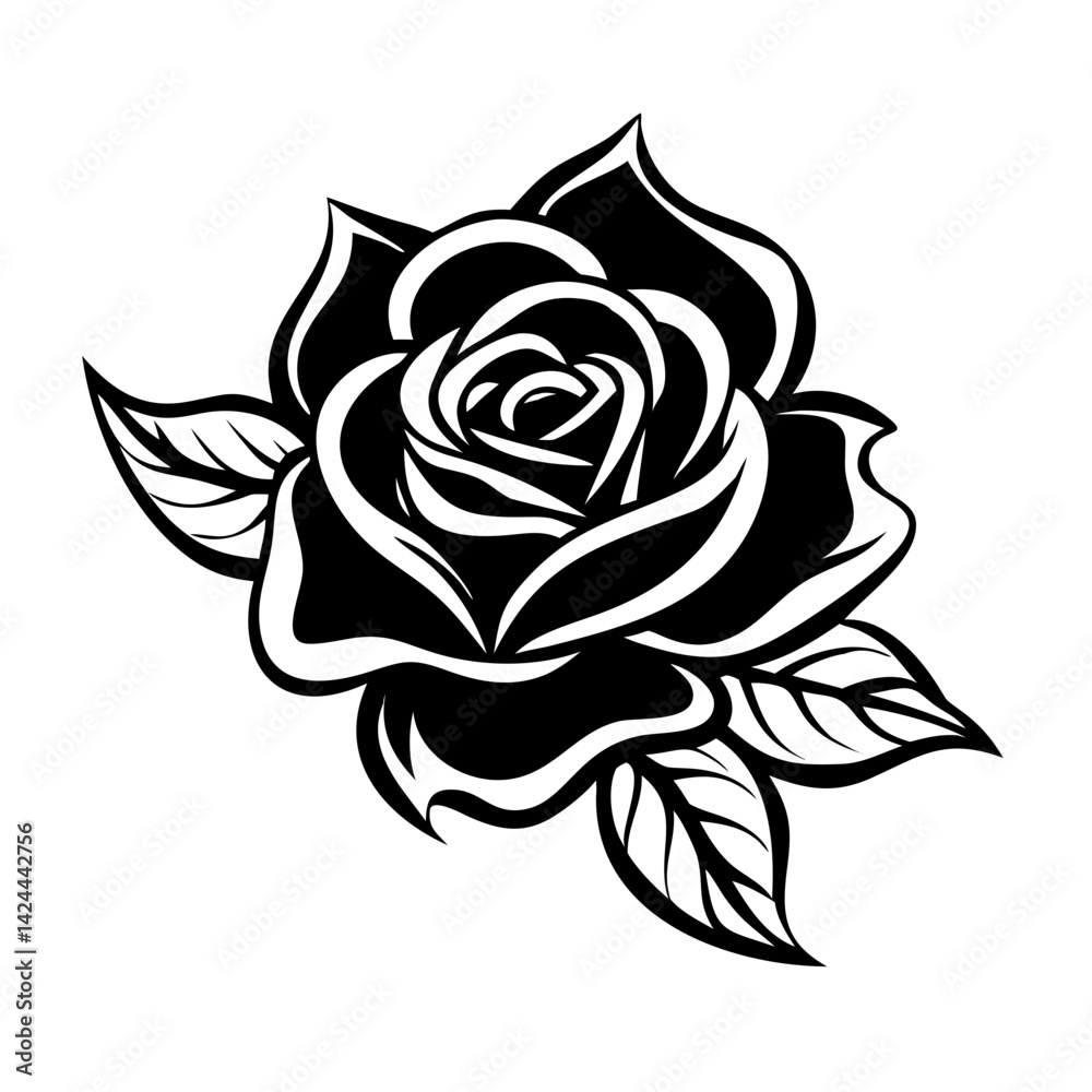 Fototapeta premium This is a stylized black and white flower illustration, perfect for:Tattoo designs Stickers or decals T-shirt prints Laser cutting or engraving patterns