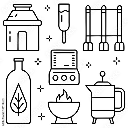 Homebrewing and distillery equipment icon set vector illustration