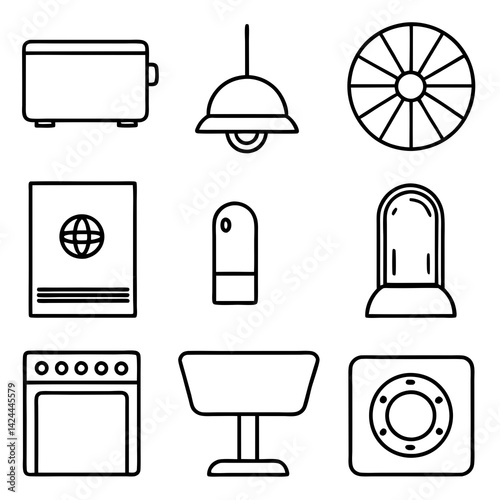 Line art collection of various home appliances