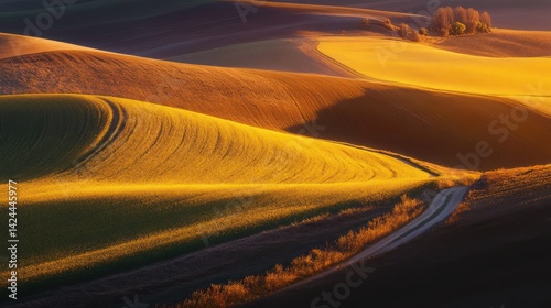 Golden fields, sunrise, rolling hills, rural landscape, tranquil scene, photo opportunity