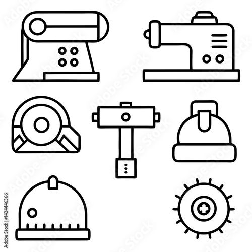 Construction and Sewing Tools Line Art Icon Set