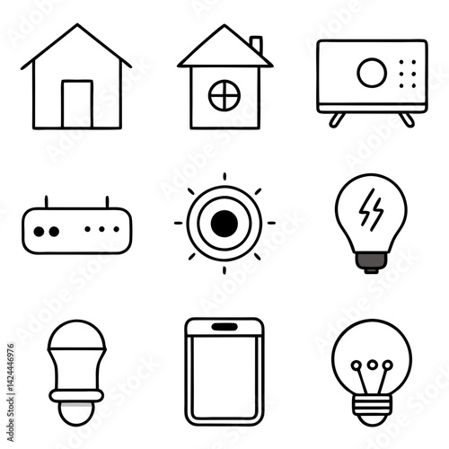 Smart Home and Technology Outline Icon Vector Set
