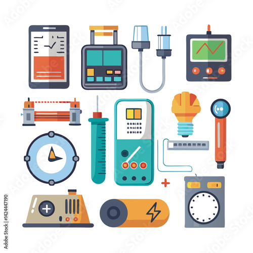Electrical Engineering Tools: A colorful flat vector illustration
