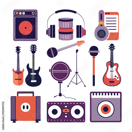 Set of musical instruments and audio equipment vector