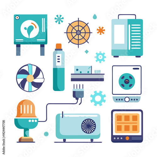 Assorted home appliances and household objects flat design