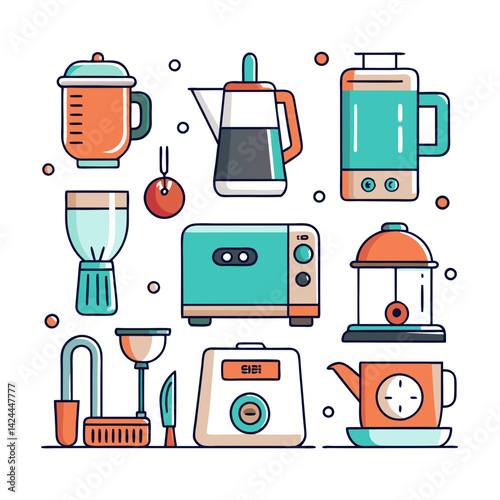 Colorful Kitchen Appliances Illustration - Blender, Kettle, Toaster