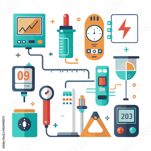 Medical devices and instruments flat vector illustration collection