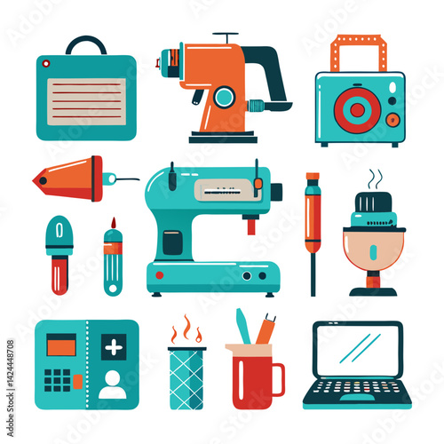 Handcrafted Sewing Objects on White Background in Flat Style