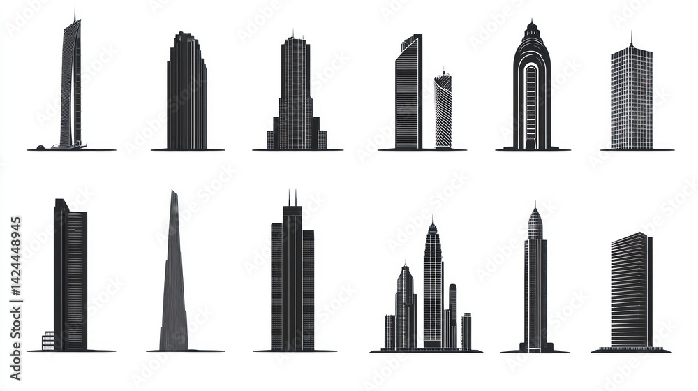 Obraz premium Cityscape Skyscrapers, modern architecture, urban background, design illustration