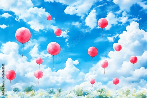 Pink Balloons in a Cloudy Sky