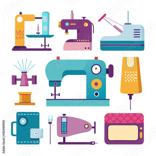 Retro Sewing Machine Collection: Stylish and Colorful Vector Illustration