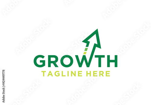 Modern growth logo design with wordmark. Abstract arrow shape design in letter W in word growth, vector graphic illustration of letter W. Symbol, icon, creative growth, develop, rise