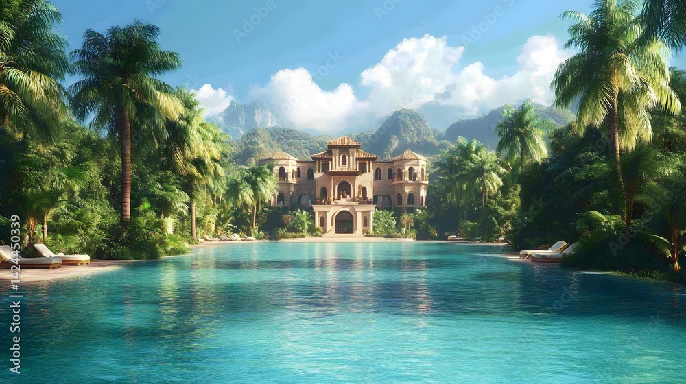 Obraz premium Luxurious tropical estate with a pristine pool.