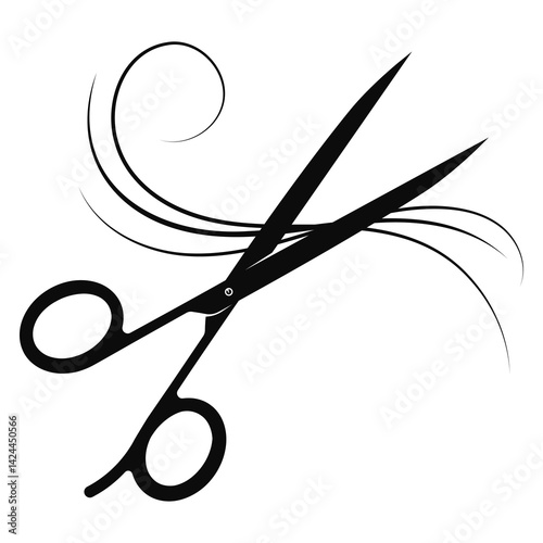 Black hairdresser scissors and a beautiful lock of hair sign