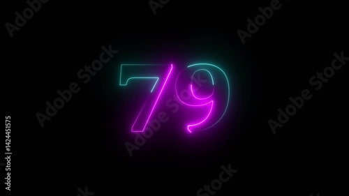 Wallpaper Mural Abstract glowing neon number "79'' animation. Blue and purple neon futuristic effect. Abstract glowing neon text 79 number countdown icon. Glowing sign on black background Neon number.  Torontodigital.ca