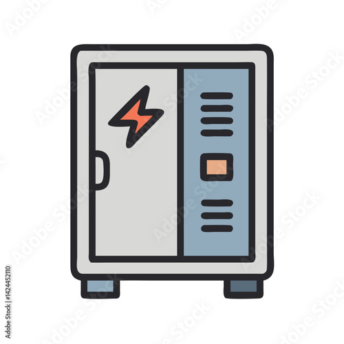 Colorful electrical cabinet icon with lightning bolt symbol