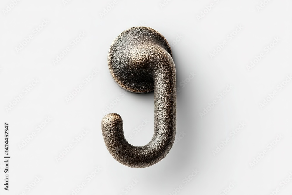 Obraz premium Decorative metal hook mounted on a white wall, showcasing a unique design and texture