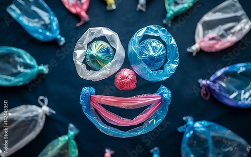 Smiling Face Embedded in Plastic Bags