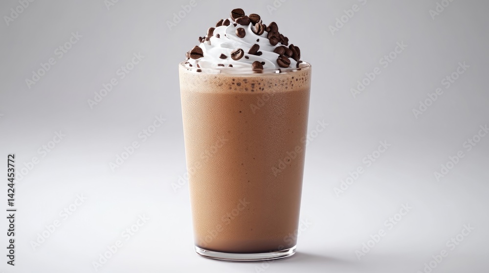 Iced coffee drink topped with whipped cream and coffee beans Iced coffee drink topped with whipped cream and coffee beans