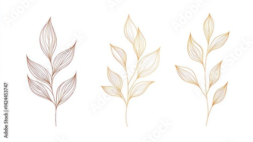 Wallpaper Mural Elegant gold and brown leaves; minimalist design; white background; graphic design Torontodigital.ca