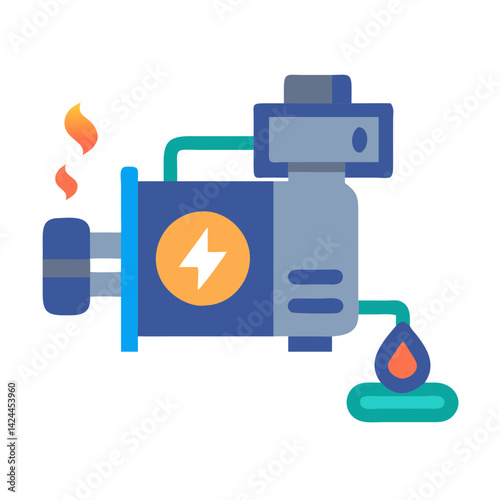 Cartoon generator icon: Electrical power plant with flames