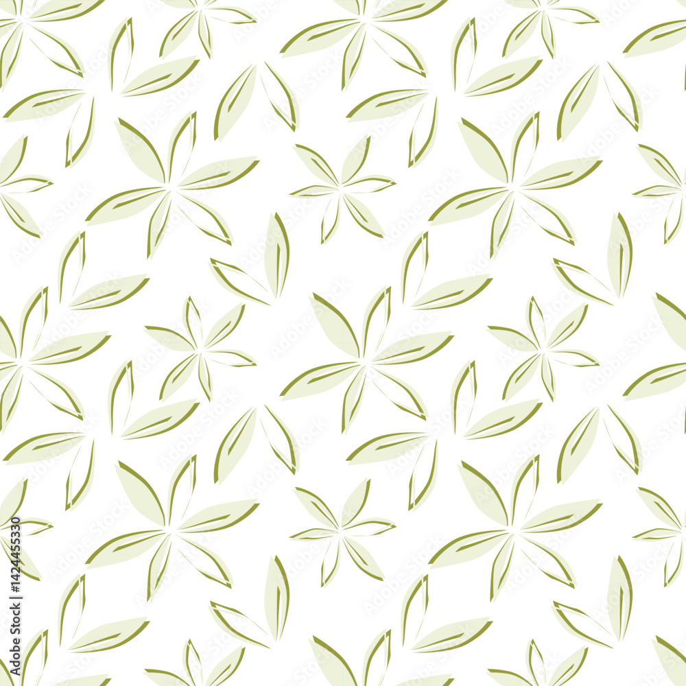 Fototapeta premium Artistic simple branches flowers peonies, dahlia and buds with leaves seamless pattern. Vector hand drawn. Retro, vintage, pastel print. Template for design, fabric, fashion, wallpaper, textile
