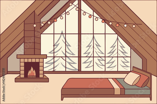 Cozy High-Angled Bedroom Photograph with Warm Lighting and Stylish Decor