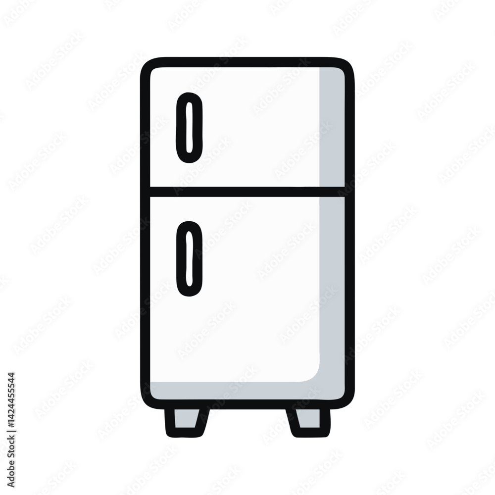 Modern White Refrigerator Icon with Black Outline Illustration Modern White Refrigerator Icon with Black Outline Illustration