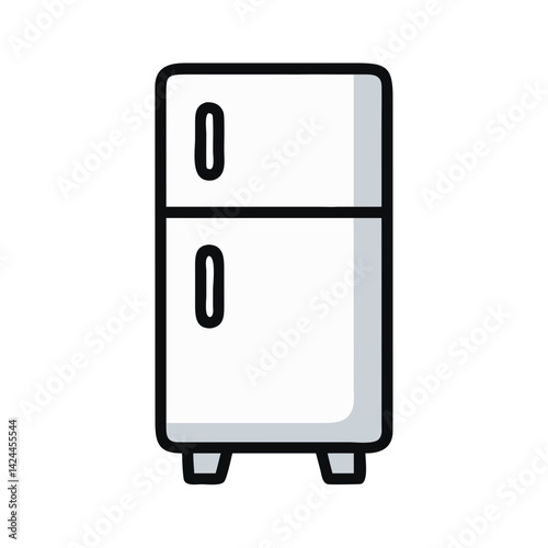 Modern White Refrigerator Icon with Black Outline Illustration
