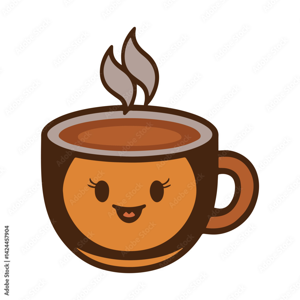 Obraz premium Kawaii Coffee Cup Mascot – Cute Smiling Cartoon Logo