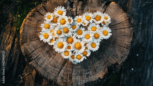 Heart of Chamomile on Tree Stump
