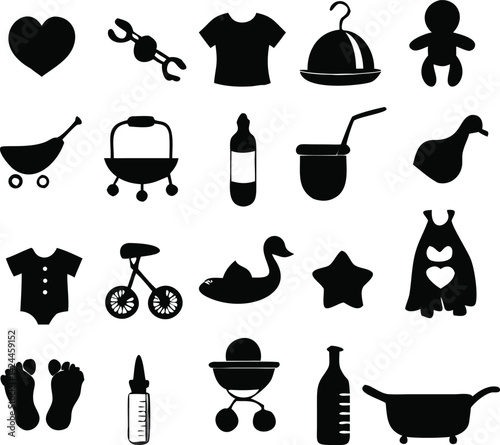 Baby Icons Set  Simple Black Silhouettes for Design