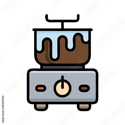 Chocolate Fondue Pot Machine Icon on Black Background