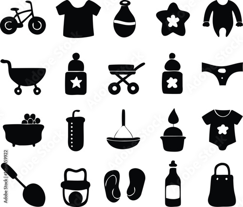 Baby Care Icons Set Black Silhouettes