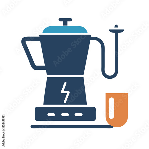 Electric coffee maker illustration with cup on black