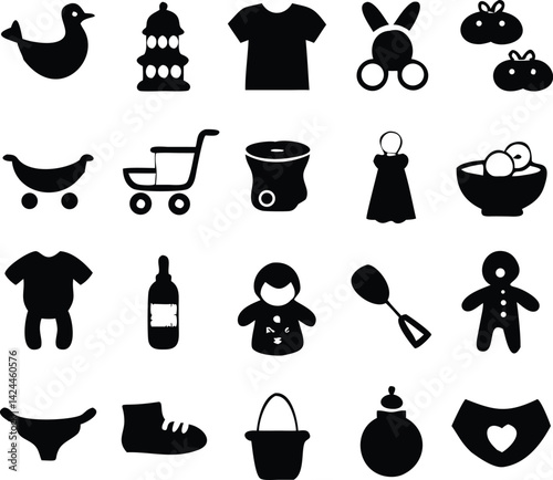 Baby Icons Set Black Glyph Style Simple Design