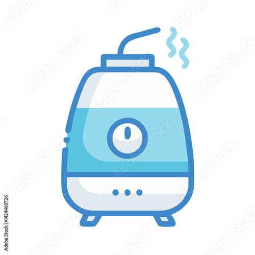 Blue Humidifier Icon with Water and Steam Illustration