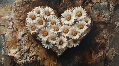 Heart of daisies on weathered wood, nature, love, rustic art, possible use for cards, prints, posters