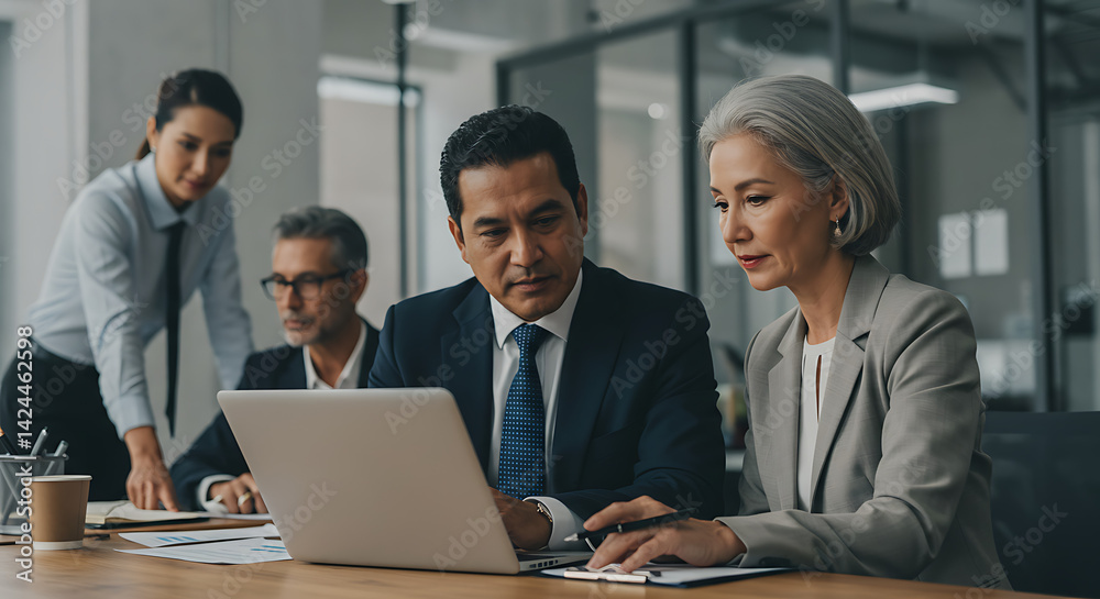Business Professionals Reviewing Data on a Laptop Business Professionals Reviewing Data on a Laptop