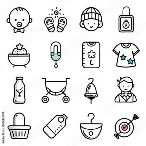 Baby Icons Set Cute Line Art Illustrations for Children