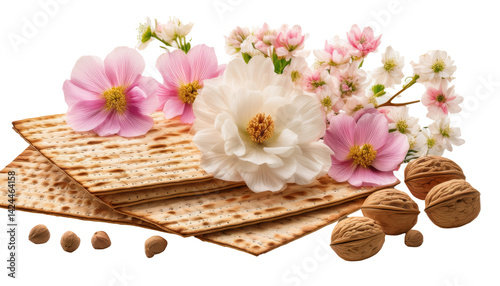 Fresh Flowers and Matzo with Nuts: A Spring Celebration of Taste and Tradition on transparent background