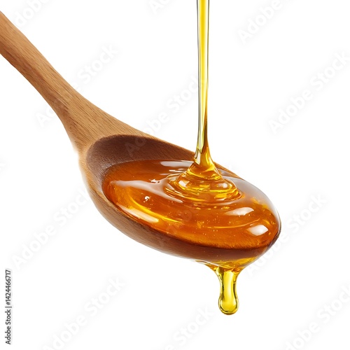 Wallpaper Mural Close-up shot of golden honey dripping from a wooden spoon, isolated on a clean white background. Torontodigital.ca