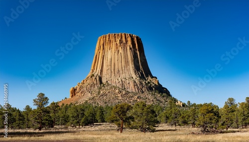 majestic devils tower against a clear sky a scenic landscape of arizona s rugged nature