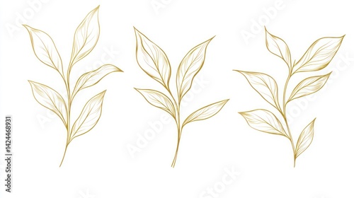 Wallpaper Mural Golden leaves, elegant branches, botanical art, white background, design element Torontodigital.ca