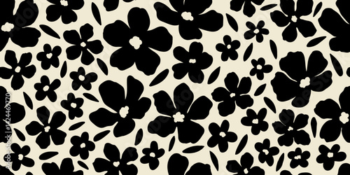 Seamless pattern painting flowers and leaves background vector. Wallpaper design with hand draw retro flowers, bouquets, leaves. Vintage botanical floral pattern, fabric and retro texture