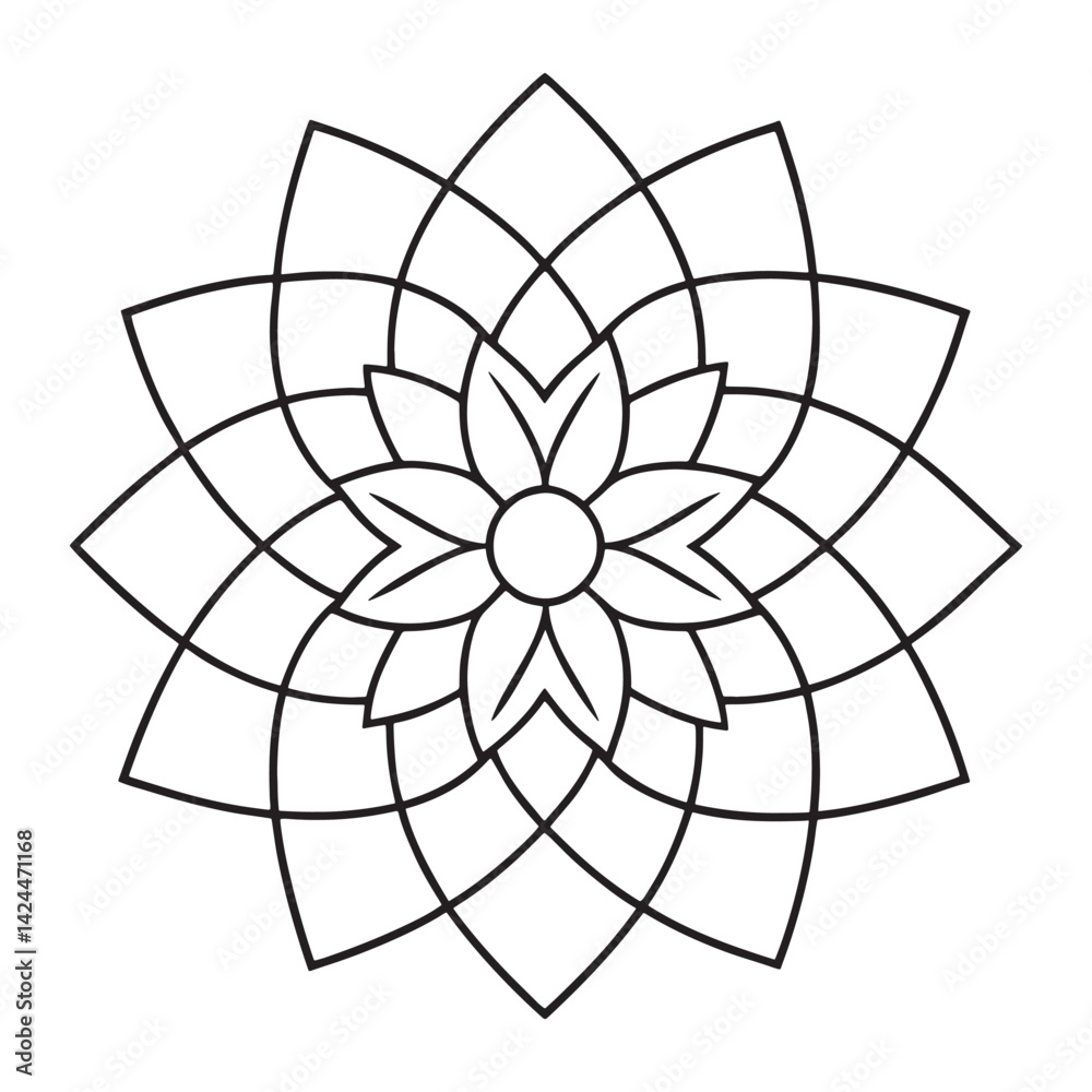 Obraz premium Mandala Flower Ornament Vector, Intricate Geometric Mandala Design, Symmetrical Mandala Pattern Illustration, Boho Decorative Mandala Art, Elegant Floral Mandala